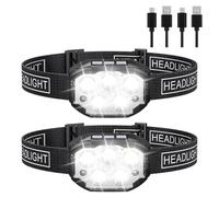 Generico Headlamp Rechargeable, 2 Pieces Outdoor LED Head Lamp with 6 Modes and 350 Lumen Brightness, Motion Sensor Flashlight for Adults Hunting Fishing Night Walking Running