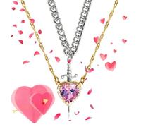 Generico Heart And Sword Necklace You Are in My Heart Necklace Heart Sword Couples Necklace Heart Shaped Red Crystal And Punk Sword Matchin Necklace for Friends And Couples (Pink-A)