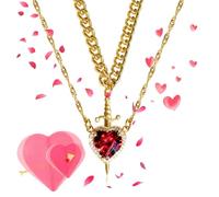 Generico Heart And Sword Necklace You Are in My Heart Necklace Heart Sword Couples Necklace Heart Shaped Red Crystal And Punk Sword Matchin Necklace for Friends And Couples (Red-C)