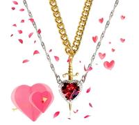 Generico Heart And Sword Necklace You Are in My Heart Necklace Heart Sword Couples Necklace Heart Shaped Red Crystal And Punk Sword Matchin Necklace for Friends And Couples (Red-A)