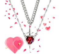 Generico Heart And Sword Necklace You Are in My Heart Necklace Heart Sword Couples Necklace Heart Shaped Red Crystal And Punk Sword Matchin Necklace for Friends And Couples (Red-B)