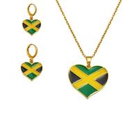 Generico Heart Enamel Jamaica Pendant Necklaces Jewellery Gold Color Jewelry Jamaican Flag Jewelry heart-shaped charm for men and women (pendant with earring set)