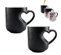 Generico Heart-Shaped Color Changing Ceramic Mug,Heart Shaped Handle Ceramic Coffee Cup,That Reveals Design When Filled with Hot Beverage,Valentine's Day & Mother's Day Gift Giving (2pcs)