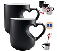 Generico Heart-Shaped Color Changing Magic Ceramic Mug, 11 Oz Hot/Cold Thermochromic Red Heart Pattern Coffee Cup, Romantic Cup for Valentine's Day Anniversary (A pair of cups)