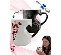 Generico Heart-Shaped Color Changing Magic Ceramic Mug, Heart Shaped Coffee Mug, Thermochromic Magic Reveal Design, Fun Novelty Coffee Cup for Valentine's Day, Anniversary and Mother's Day (One cup)