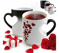 Generico Heat Changing Mug Heart, 330mL Heart-Shaped Color Changing Magic Ceramic Mug with Ergonomic Handle, Premium Jingdezhen Ceramics Heat Sensitive Coffee Cup, Romantic Gifts for Couples (2 PCS)