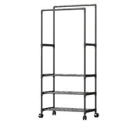Generico Heavy Duty Garment Rack - PP Fittings Pipe | Double Rod Clothing Rack On Wheels, Rolling Clothes Organizer | Multi Functional Bedroom Clothes Racks For Coats Shirts Dresses Storage Use