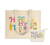 Generico ''Here comes the sun'' Set Borsa Mare e Pochette Coordinata Combo Da mare vacanza estate personalizzata con nome idea regalo compleanno da viaggio Zia Mamma Nonna