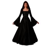 Generico Hexenkostüm Für Mädchen, Gothic Renaissance Verkleidung, Lange Schwarze Hexenkleid Für Halloween, Für Escape Room Cosplay Veranstaltung Gruselhaus Theater Freundinnen