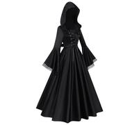 Generico Hexenkostüm Für Mädchen, Gothic Renaissance Verkleidung, Lange Schwarze Hexenkleid Für Halloween, Für Escape Room Cosplay Veranstaltung Gruselhaus Theater Freundinnen