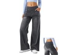 Generico High Waisted Stretch Jeans for Women, Pull-On Wide Leg Denim Pants with Tummy Control, Multiple Pockets