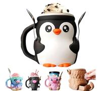 Generico Highland Cow Ice Pint Holder,Cute Animal Penguin Ice Cream Pint Cup Container with 2 Spoons,3D Printed Reusable Popsicle Containers,Fun Gift for ICES Cream Lovers