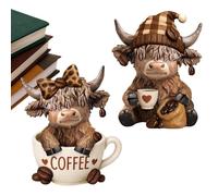Generico Highland Cows Figurines - 3.94x2.95x2.17 Inches Resin Animal Figurines, Resin Cow Statue Decor, Decoration For Party Tiered Tray | Garden Table Shelf Kitchen Home Coffee Bar Living Room