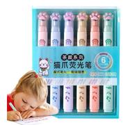 Generico Highlighter Pen Set - 6 Piece Cute Cat Paw Design, Quick Dry Smooth Ink Markers | Portable Colored Highlighters For School, Note Taking, Scrapbooking, Letters, Cards, Creative Writing Use
