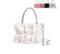 Generico Hobo Bags For Women,Ladies Handbag Chain Pleated Cloud Bag With Rhinestone Handle,Small Size Shoulder Purse Handbag With Removable Straps For Crossbody And Hand Carry (White)