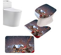Generico Holiday Toilet Decoration Set, Christmas Bathroom Decoration with Cartoon Rug, Non-Slip Festive Floor Mat, Funny Seat Cover for Rv, Apartment, Dorm, Rental, Hotel, 1 Set