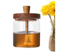 Generico Honey Storage Jar - Transparent Glass Canister, Wooden Top Dipper | 500ml Airtight Pot with Drizzling Stick Feature, Stylish Container for Syrup in Pantry Table Kitchen Everyday Use