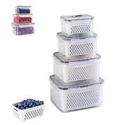 Generico Household Transparent Plastic Food Storage Box-Including Drain Basket, Food Storage Box, Portable Breathable Multifunctional Basin, Suitable for Holding Various Fruits and Vegetable (4PCS)