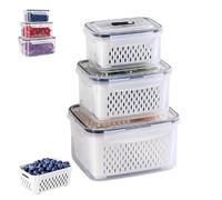 Generico Household Transparent Plastic Food Storage Box-Including Drain Basket, Food Storage Box, Portable Breathable Multifunctional Basin, Suitable for Holding Various Fruits and Vegetable (3PCS)