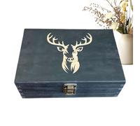Generico Hunter Memory Box - Vintage Deer Pattern Display Case with 20 Shell Slots for Keepsakes | Small Decorative Storage Box for Father Grandpa Bedroom Living Room Shelf Nightstand Display