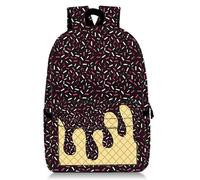 Generico Ice Cream Backpack Kawaii Shoulder Bagpacks Cute Large Capacity Daypack Lightweight Daily Use Travel Hiking Camping (Black)