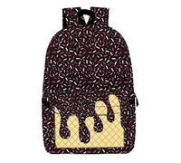Generico Ice Cream Backpack Kawaii Shoulder Bagpacks with Side Pockets Cute, Large Capacity Daypack Lightweight for Boys Girls (Black)