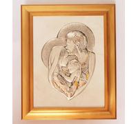 Generico Icona Sacra Famiglia in Argento cm42x29 Quadro Sacro Cornice in Legno Dorato con Foglia Oro cm63x52x3 CAPEZZALE CAPOLETTO Icone SACRE -> Tuo in 24/48h