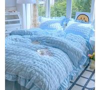 Generico ICY Seersucker Summer Cool Quilt Lace 4-Piece Set(78.7 * 90.6 in), Washable Lightweight and Breathable Bedding Set, with Blanket, Bed Sheet, 2pcs Pillowcase (Cream blue)