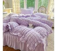 Generico ICY Seersucker Summer Cool Quilt Lace 4-Piece Set(78.7 * 90.6 in), Washable Lightweight and Breathable Bedding Set, with Blanket, Bed Sheet, 2pcs Pillowcase (Cream purple)