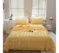 Generico ICY Seersucker Summer Cool Quilt Lace 4-Piece Set(78.7 * 90.6 in), Washable Lightweight and Breathable Bedding Set, with Blanket, Bed Sheet, 2pcs Pillowcase (Yellow)