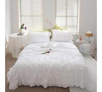 Generico ICY Seersucker Summer Cool Quilt Lace 4-Piece Set(78.7 * 90.6 in), Washable Lightweight and Breathable Bedding Set, with Blanket, Bed Sheet, 2pcs Pillowcase (White)