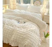 Generico ICY Seersucker Summer Cool Quilt Lace 4-Piece Set(78.7 * 90.6 in), Washable Lightweight and Breathable Bedding Set, with Blanket, Bed Sheet, 2pcs Pillowcase (Cream white)