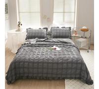 Generico ICY Seersucker Summer Cool Quilt Lace 4-Piece Set(78.7 * 90.6 in), Washable Lightweight and Breathable Bedding Set, with Blanket, Bed Sheet, 2pcs Pillowcase (Gray)