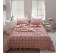Generico ICY Seersucker Summer Cool Quilt Lace 4-Piece Set(78.7 * 90.6 in), Washable Lightweight and Breathable Bedding Set, with Blanket, Bed Sheet, 2pcs Pillowcase (Pink)