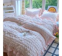 Generico ICY Seersucker Summer Cool Quilt Lace 4-Piece Set(78.7 * 90.6 in), Washable Lightweight and Breathable Bedding Set, with Blanket, Bed Sheet, 2pcs Pillowcase (Cream pink)