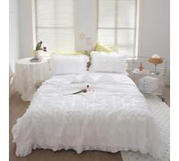 Generico ICY Seersucker Summer Quilt Lace 4-Piece Set,200x230cm Washable ICY Lightweight Bedding Set,Cooling Comforter Soft Breathable Summer Quilt,with Blanket, Bed Sheet, 2pcs Pillowcase (white)