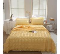 Generico ICY Seersucker Summer Quilt Lace 4-Piece Set,200x230cm Washable ICY Lightweight Bedding Set,Cooling Comforter Soft Breathable Summer Quilt,with Blanket, Bed Sheet, 2pcs Pillowcase (yellow)