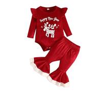 Generico Il Mio Pagliaccetto Natalizio per Neonata con Pantaloni a d'Elefante e Vestito Festivo Completo (Red, 18-24 Months)