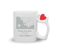 Generico ''Il nostro primo bacio'' Tazza in Ceramica con Spinner Cuore su Manico Tazza Personalizzabile con foto e frasi idea regalo SanValentino amore coppia anniversario natale