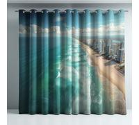 Generico Illustrazione Tende Oscuranti Microfibra Blu Giallo Città Mare Paesaggio per Porta Finestra Tessuto in Microfibra Anti-Rumore per bambini 140L x 175A cm (2 Pannelli)
