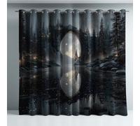 Generico Illustrazione Tende Oscuranti Microfibra Nero Misterioso Ponte di Pietra Paesaggio per Porta Finestra Tessuto in Microfibra moderne per bambini 140L x 175A cm (2 Pannelli)