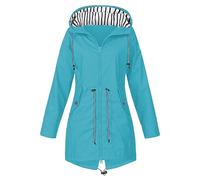 Generico Impermeabile Donna Elegante, Giacca a Vento Donna Leggera, Leggera Resistente alle Rughe a Vento Impermeabile con Cappuccio Antivento Coulisse Traspirante Sportivo Trench All'aperto