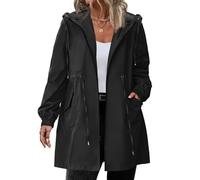 Generico Impermeabile Giacca Donna Tinte Unite con Tasche con Cappuccio - Giacca Donna Mezza Stagione Impermeabile Cerniera Semplice Casual, Raincoat Running Fitness Nero XL