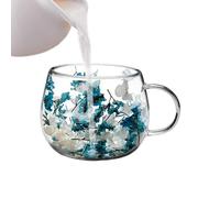 Generico In Doppia Parete Creativa Con Fiori Essiccati - Tazzina Da 300ml Resistente Al Calore Con Manico Per Ufficio, Bar E Casa | Perfetta Per Bevande Fredde, Tè, Latte E Decorazione Elegante Sti
