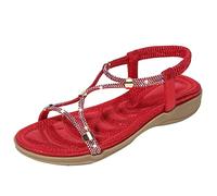 Generico Infradito Con Zeppa Sandali Comodi Da Donna Nuovo Commercio Estero Grandi A Punta Elastici Tacco Bassi Estivi Eleganti Laccio Dietro I Nfradito Sandalo Pelle Estive Ciabattine Cuoio Rosso 40