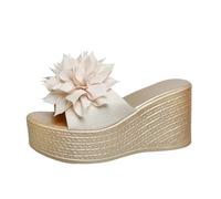 Generico Infradito da Spiaggia Ciabatte da donna estive alla moda con tacco a zeppa, spesse e super alte, con plateau e fiori, sandali donna una sola parola (Beige, 39)