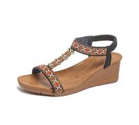 Generico Infradito Donna Estive Comode Sandali bohémien con plateau spesso, punta aperta e elastico con nappine, stile estivo da spiaggia. (Black, 41)