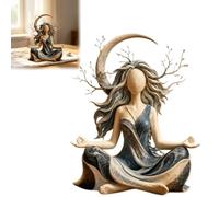 Generico Inner Harmony Sculptural Figurine, Crescent Moon Meditation Statue, Handmade Resin Goddess Sculpture with Nature Branch Details for Zen Homes or Yoga Room Decor