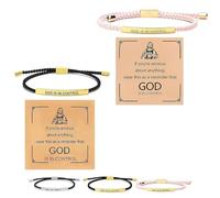 Generico Inspire Bracelet “God is in control”, God Is in Control Bracelet, Stainless Steel Adjustable Christian Faith Handmade Letter Braided Bracelets, Engraving Gifts Jewelry (Gold+Pink)