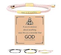 Generico Inspire Bracelet “God is in control”, God Is in Control Bracelet, Stainless Steel Adjustable Christian Faith Handmade Letter Braided Bracelets, Engraving Gifts Jewelry (Pink)